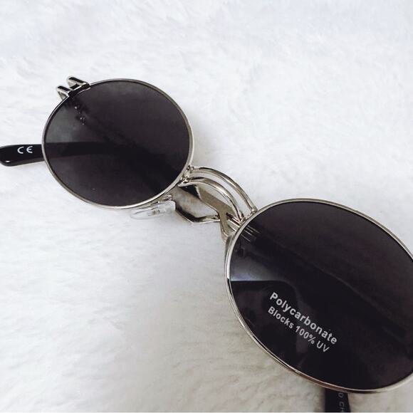 Betsy Black with Silver Rim Round Sunglasses - Picture 2 of 14